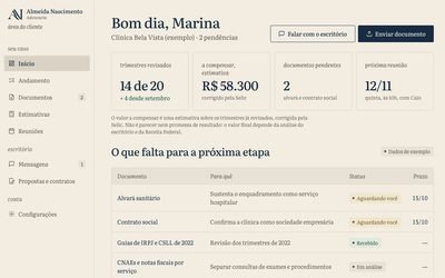 Prévia do componente Início da área do cliente